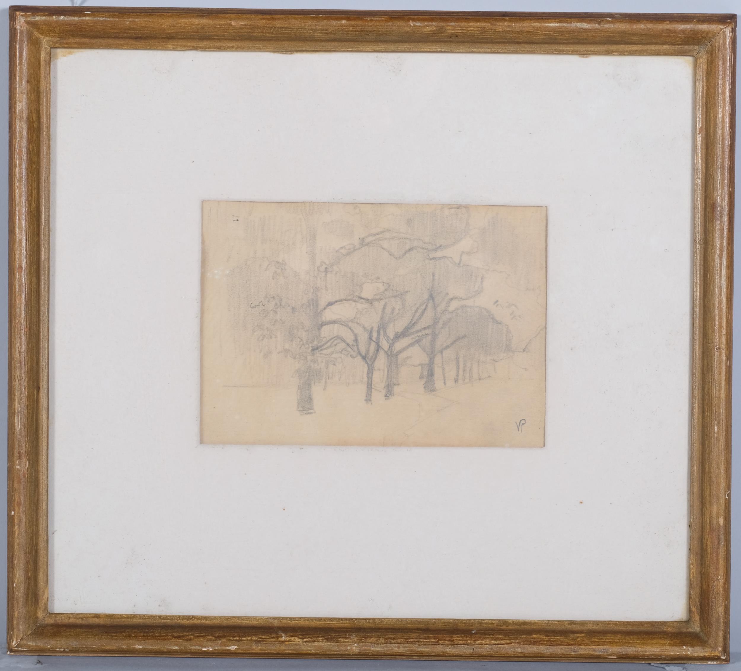 Victor Pasmore (1908 - 1998), Trees, pencil drawing, signed with monogram, 12cm x 17cm, framed, - Image 2 of 4