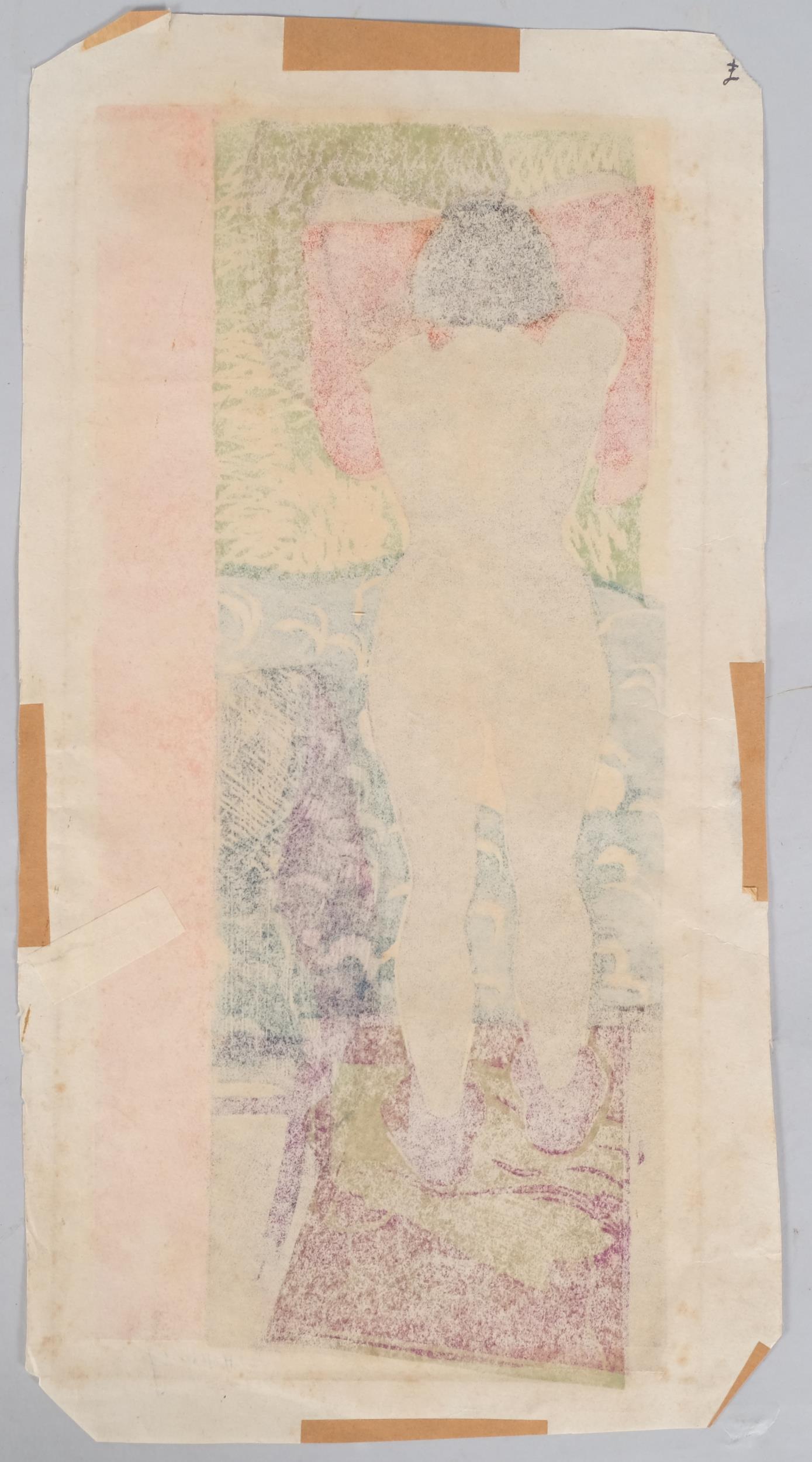 Edgar Holloway, woman dressing, colour woodcut print, signed in pencil, sheet 44cm x 23cm, - Bild 4 aus 4