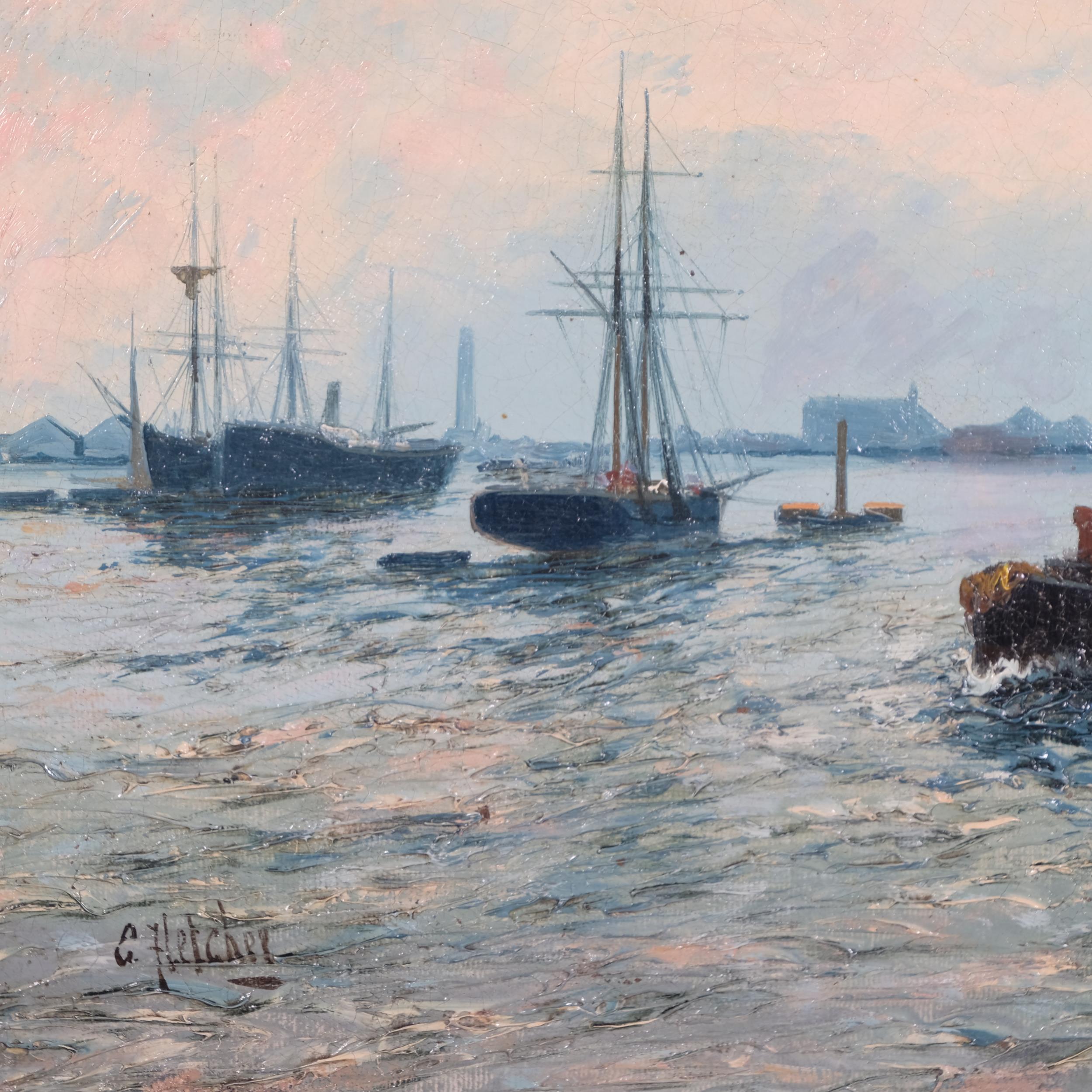 Edwin Fletcher (1857 - 1945), busy harbour scene, oil on canvas, signed, 51cm x 76cm, framed - Image 3 of 4