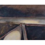Janet Monks (born 1939), abstract landscape East Lancashire road, watercolour gouache,