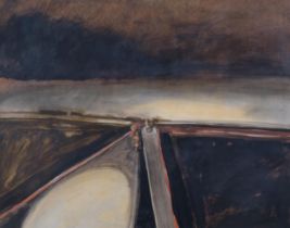 Janet Monks (born 1939), abstract landscape, watercolour gouache, 49cm x 62cm, framed Good condition