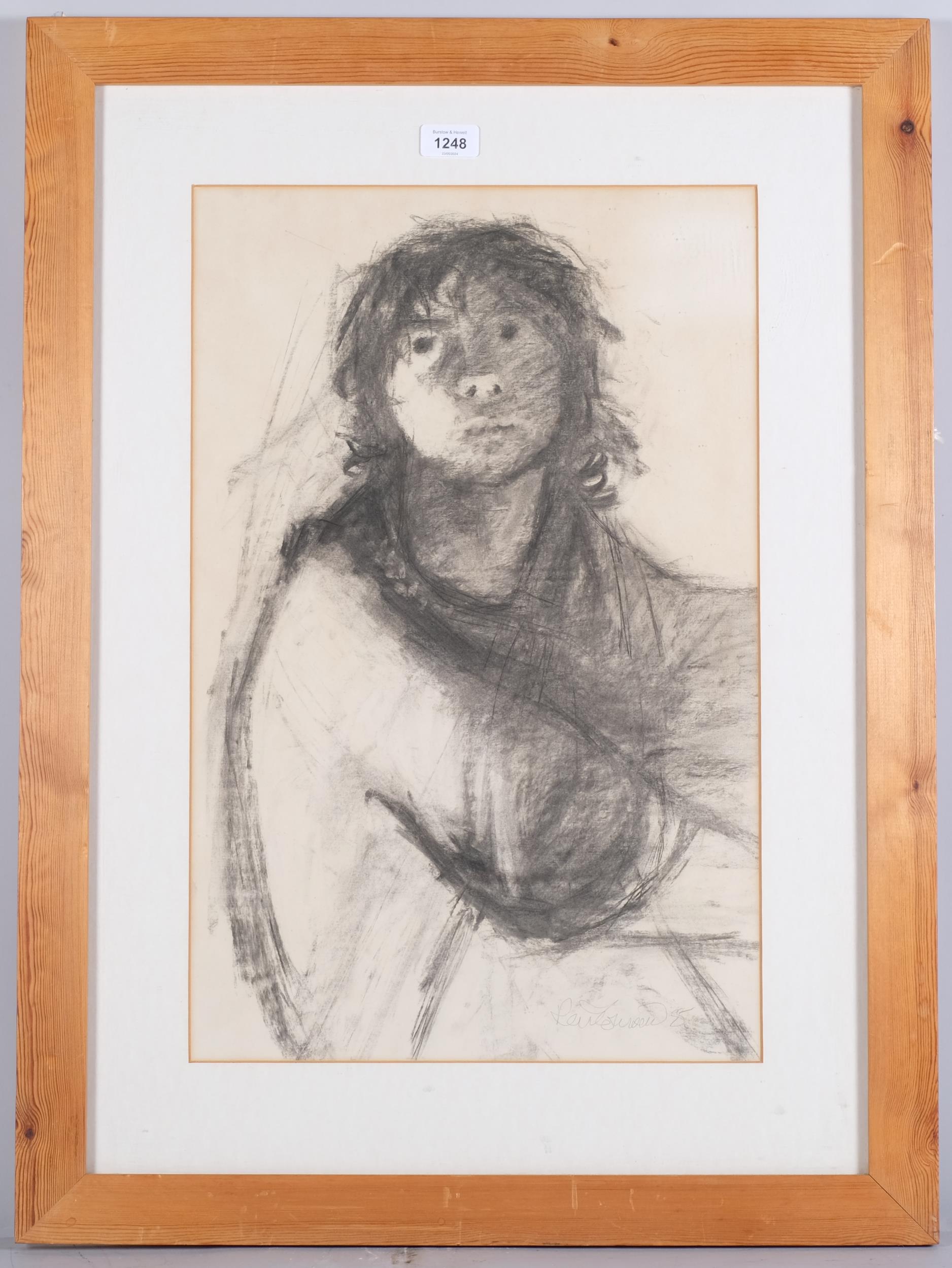 Kenneth Townsend, portrait "Biddy", charcoal on paper, signed, 56cm x 36cm, framed - Image 2 of 4