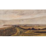 Janet Monks (born 1939), landscape, watercolour gouache, 36cm x 62cm, framed Good condition