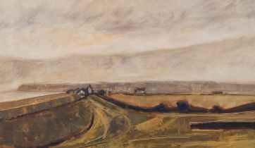 Janet Monks (born 1939), landscape, watercolour gouache, 36cm x 62cm, framed Good condition