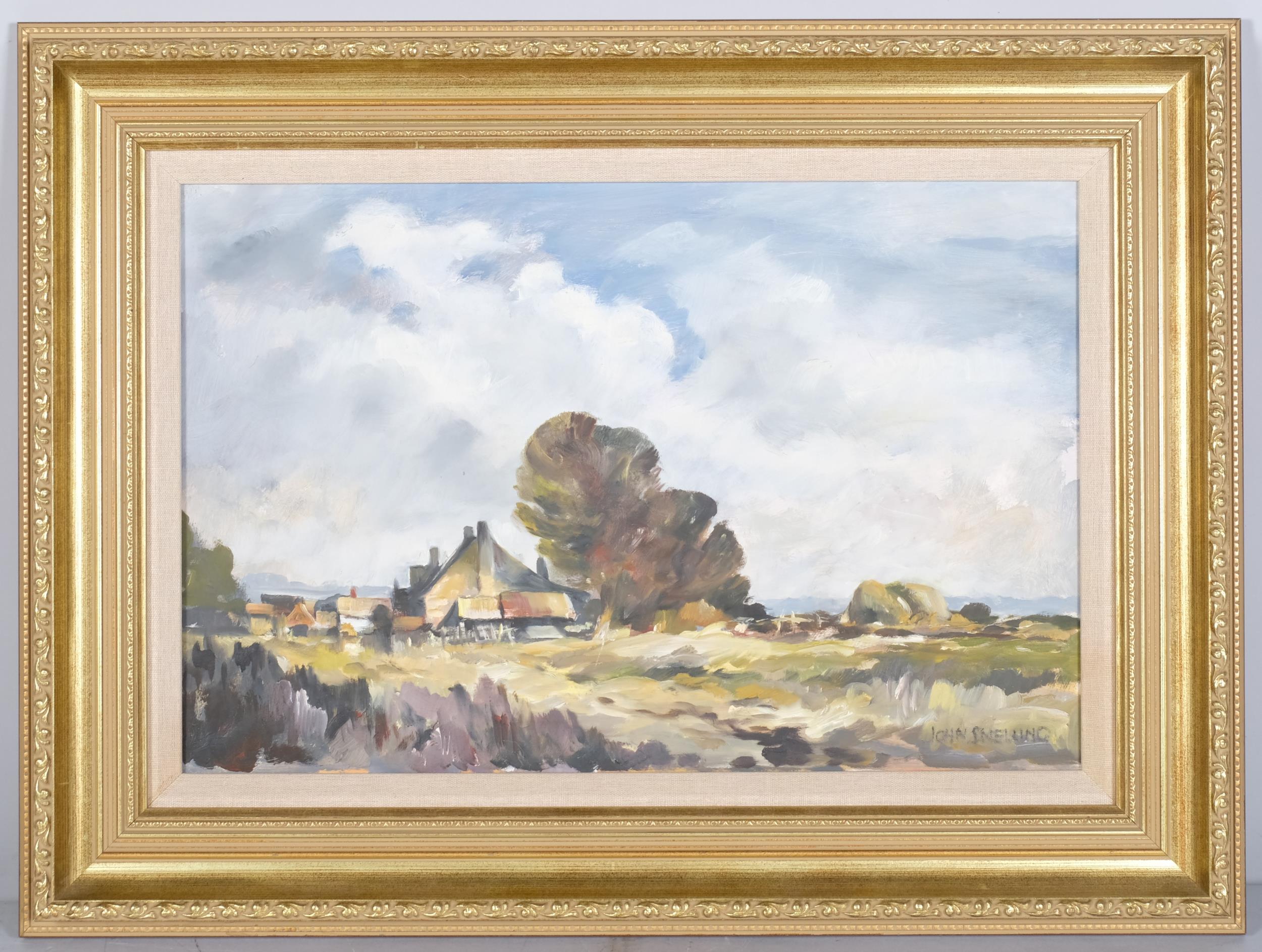 John Snelling, Norfolk landscape, oil on board, signed, 30cm x 46cm, framed Good condition