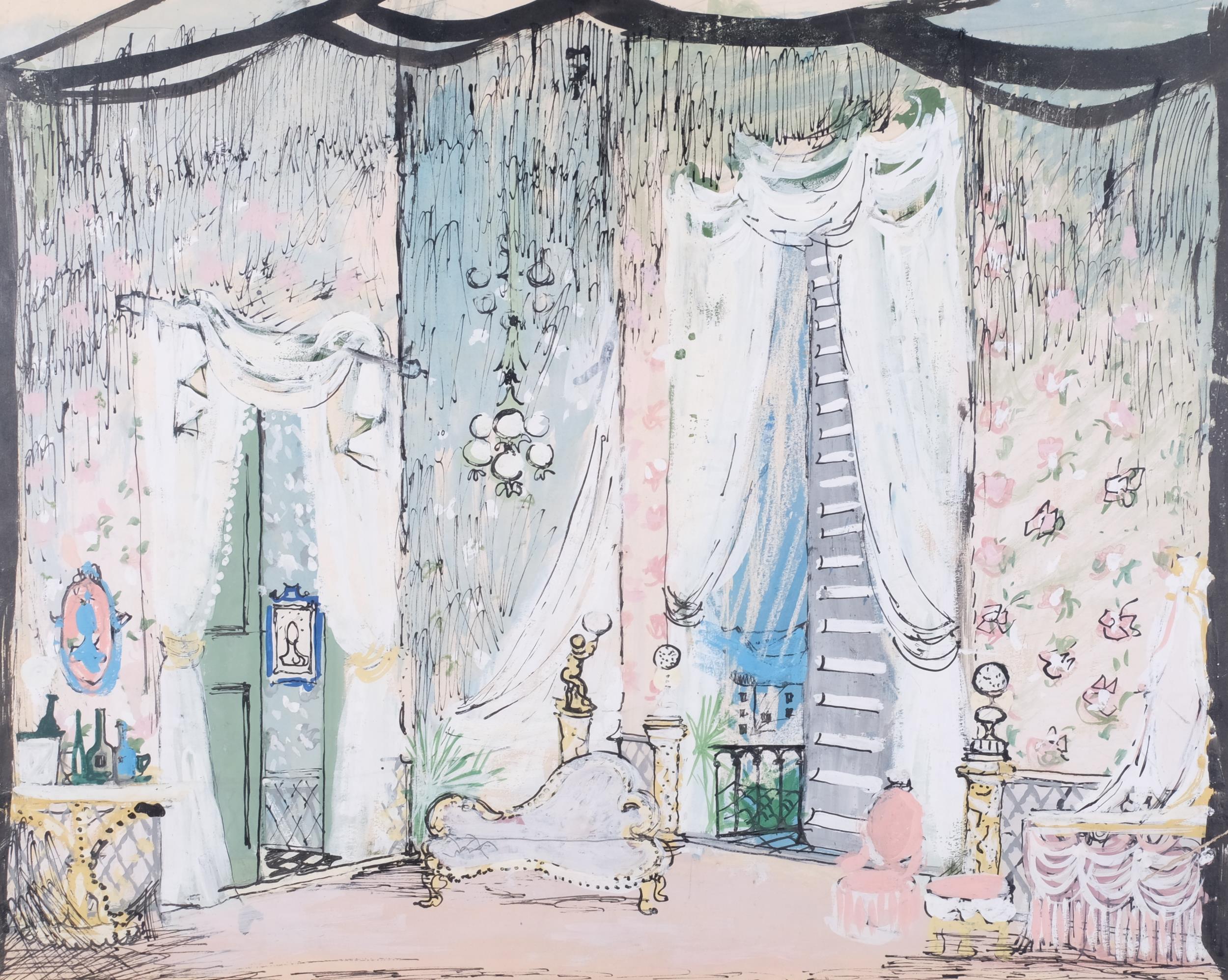 Richard Beer (1928 - 2017), stage set design, watercolour, 48cm x 60cm, framed Tear on right-hand