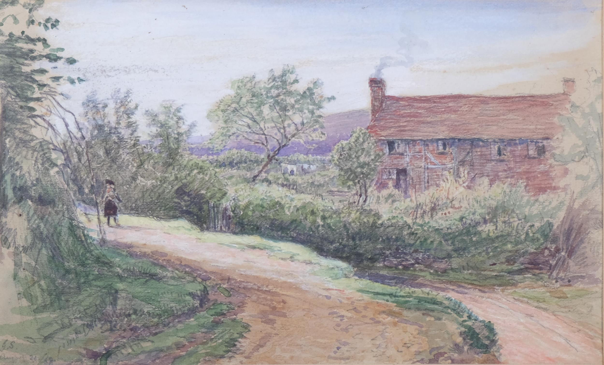 George Smith (1829-1901), watercolour on paper, An English Country Lane, signed with initials,