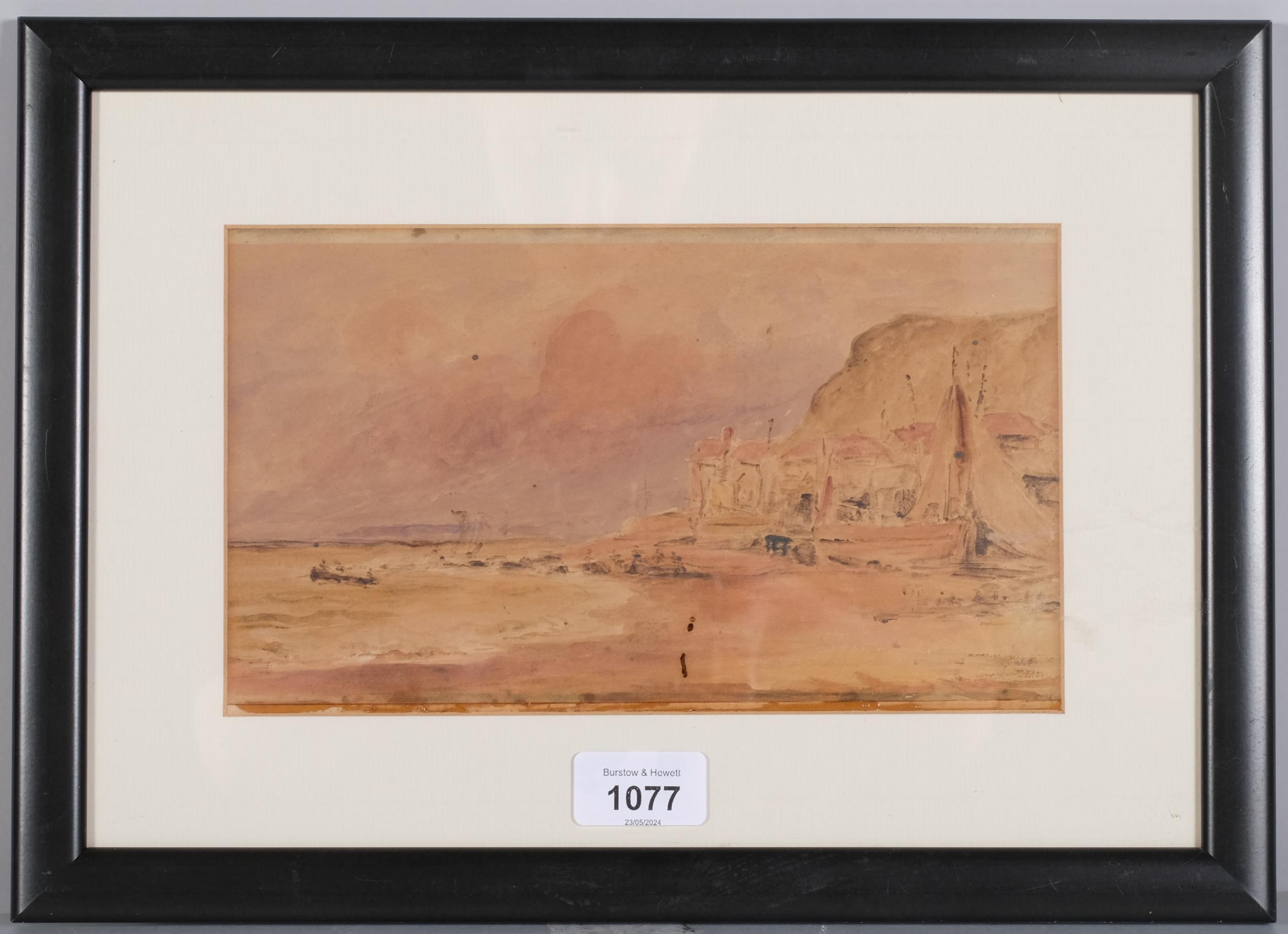 Hastings beach 1831, watercolour, unsigned, 13cm x 21cm, framed Woodworm holes and discolouration - Image 2 of 4