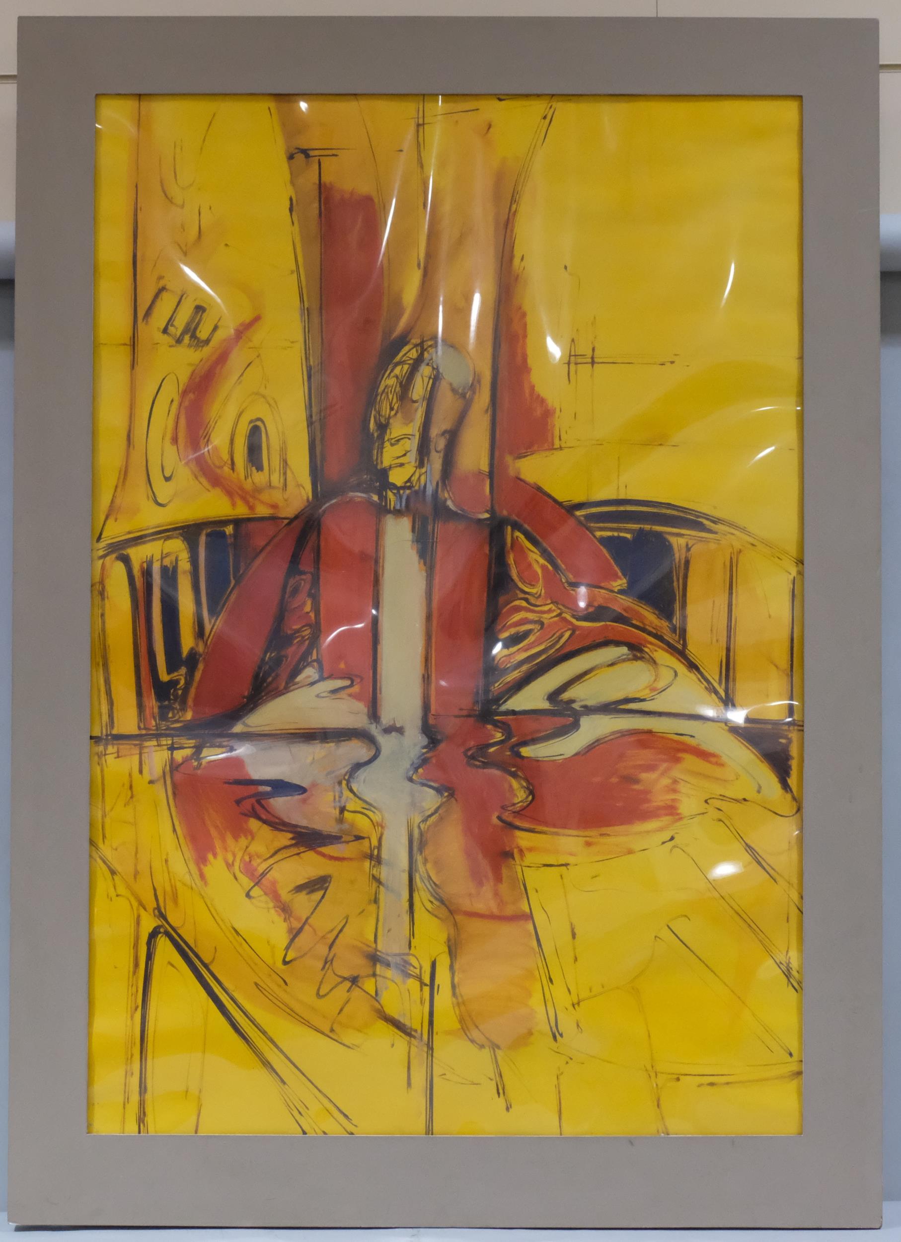 John Heritage (1931-94) Abstract figure of Pope Pius XII, contemporary watercolour on yellow paper, - Bild 2 aus 4