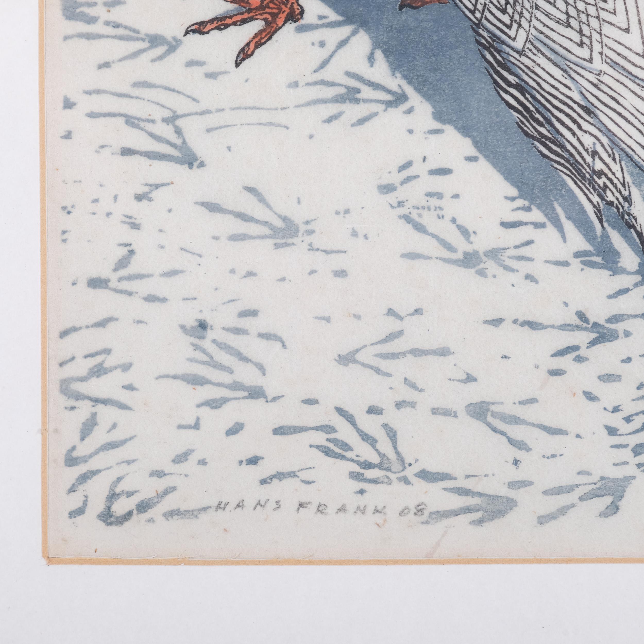 Hans Frank (1884 - 1948), pheasant, colour woodcut print, signed in pencil, dated '08, image 19cm - Image 3 of 4