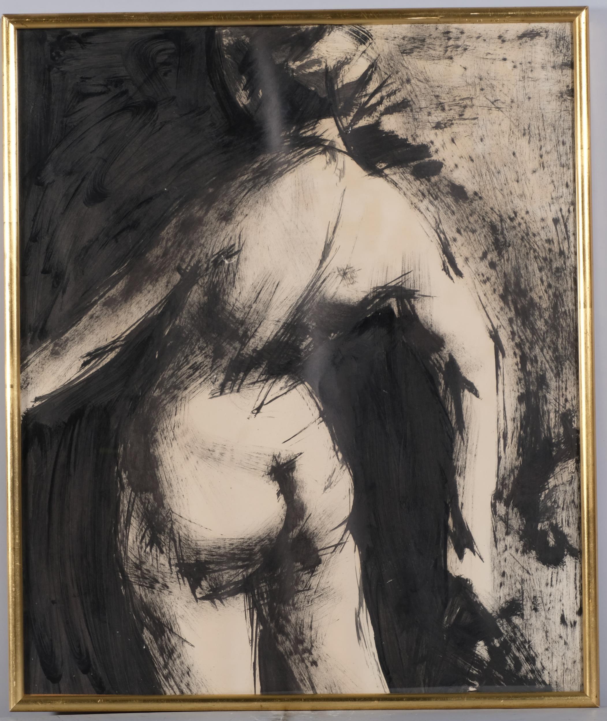 John Heritage (1931-94), Abstract nude, ink wash, mid-20th century, unsigned, 65cm x 54cm,