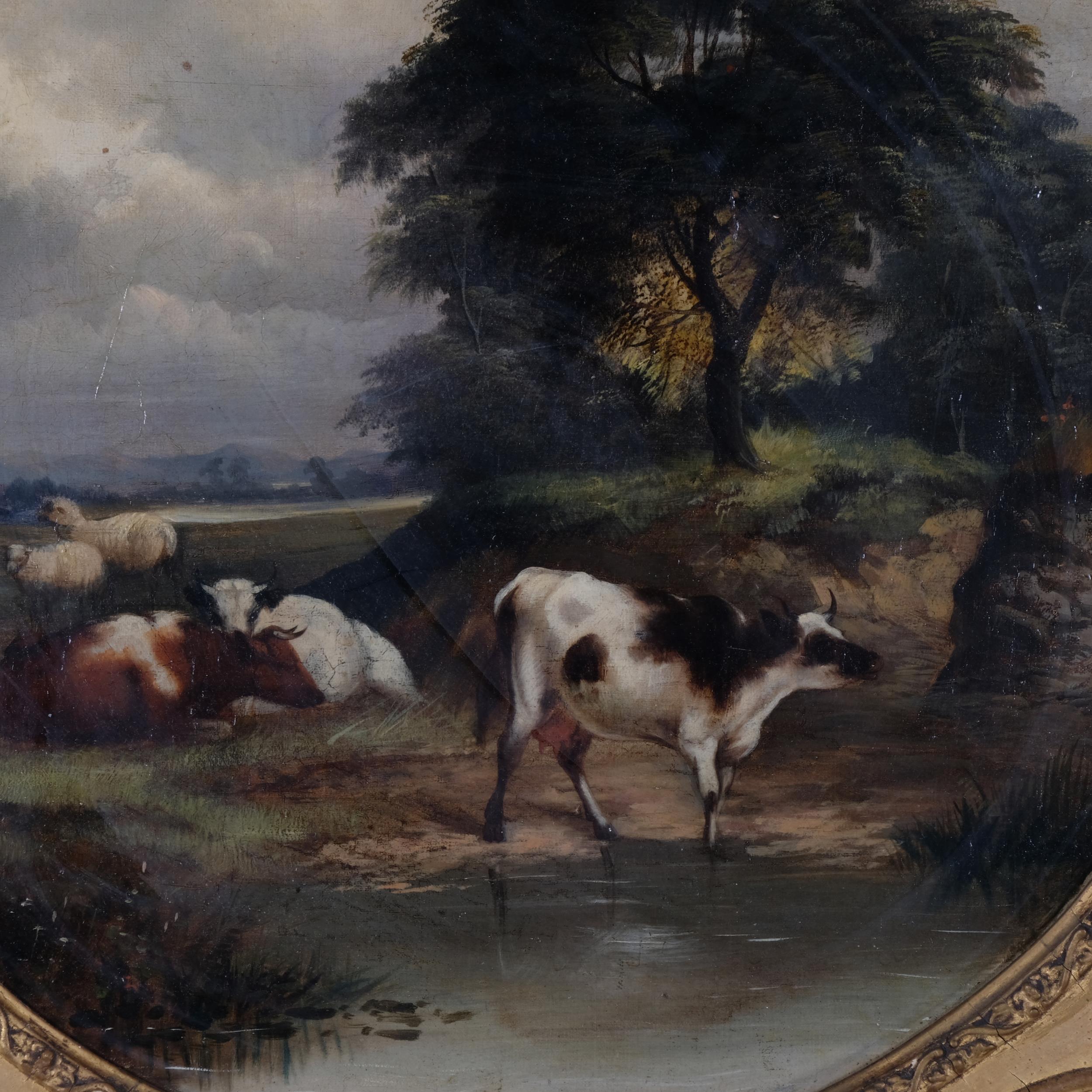 Cattle in landscape, pair of 19th century oils on canvas, unsigned, 46cm x 46cm, framed and glazed 1 - Image 4 of 4