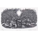 Michael Renton (1934-2001), limited edition wood engraving on paper, Apple Trees, 11cm x 18cm,