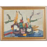 Lotte Wolf-Koch (1909 - 1977), abstract still life, oil on board, signed, 20cm x 29cm Good