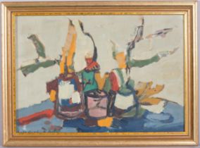 Lotte Wolf-Koch (1909 - 1977), abstract still life, oil on board, signed, 20cm x 29cm Good