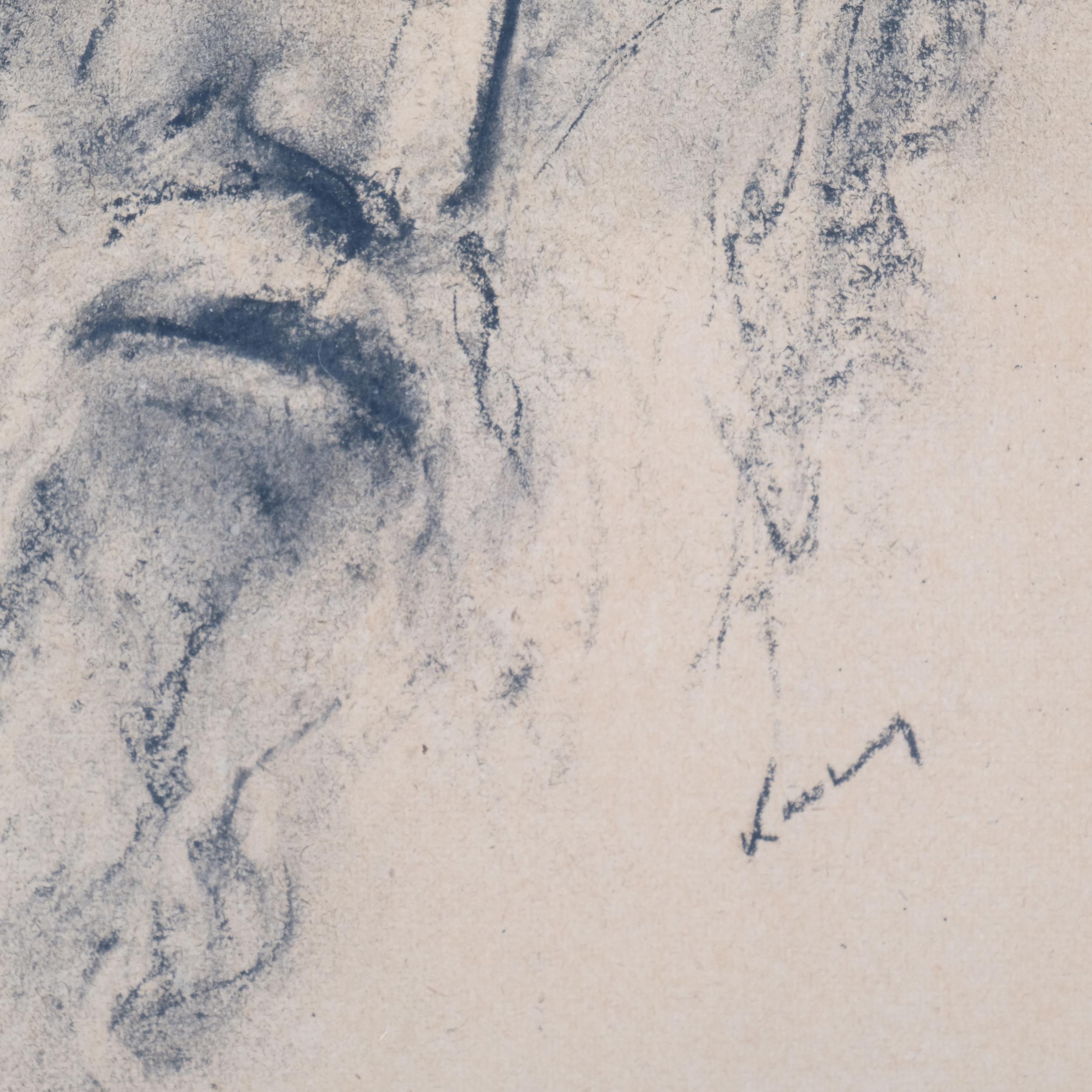 Portrait of Christ, charcoal on paper, indistinctly signed, 25cm x 17cm, framed Good condition - Image 3 of 4