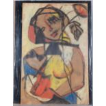 Lotte Wolf-Koch (1909 - 1977), abstract figure, crayon/charcoal on paper, 78cm x 50cm, clip frame