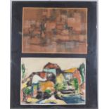 Lotte Wolf-Koch (1909 - 1977), 2 abstract landscapes, charcoal/watercolour, both signed, 20cm x