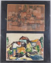 Lotte Wolf-Koch (1909 - 1977), 2 abstract landscapes, charcoal/watercolour, both signed, 20cm x