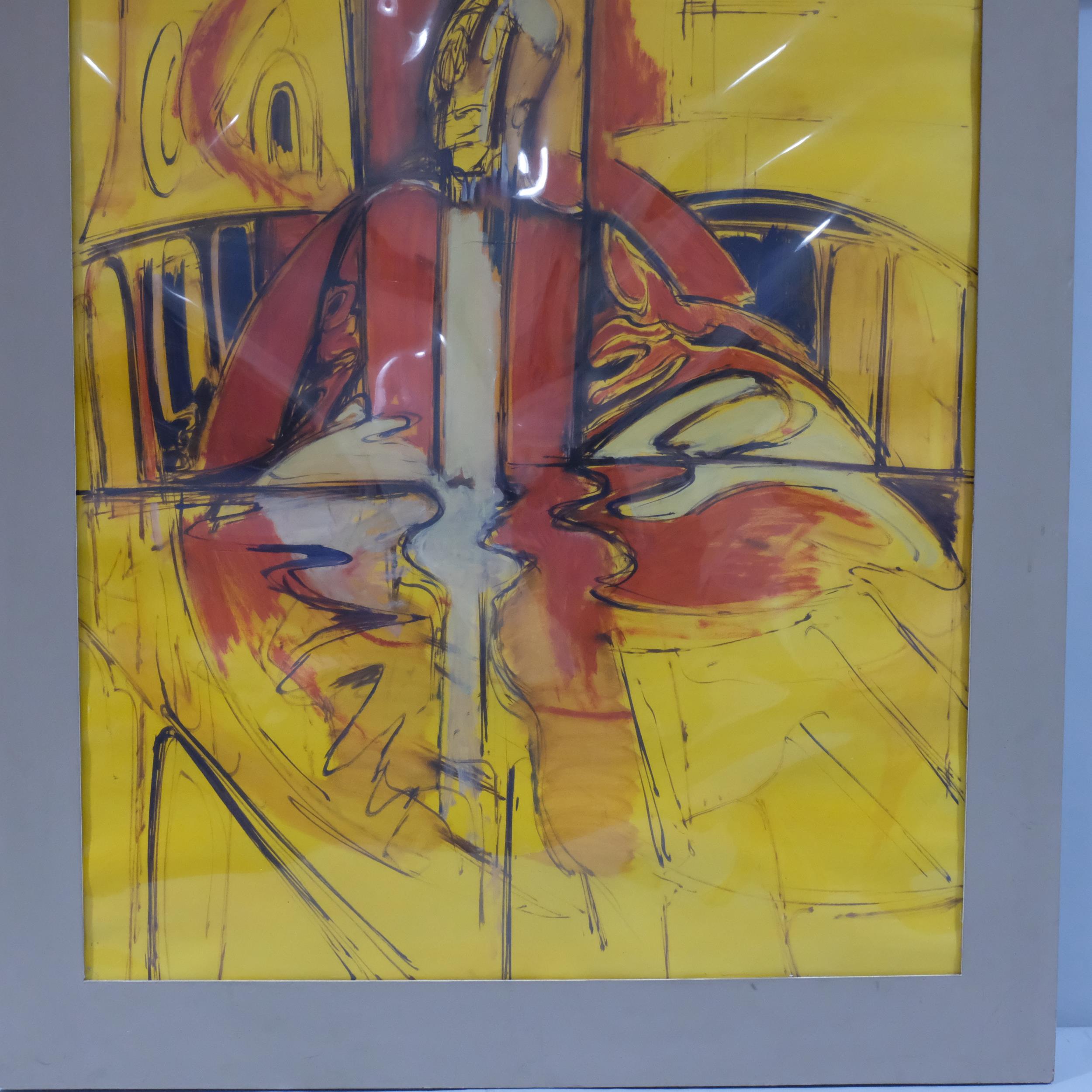 John Heritage (1931-94) Abstract figure of Pope Pius XII, contemporary watercolour on yellow paper, - Bild 3 aus 4