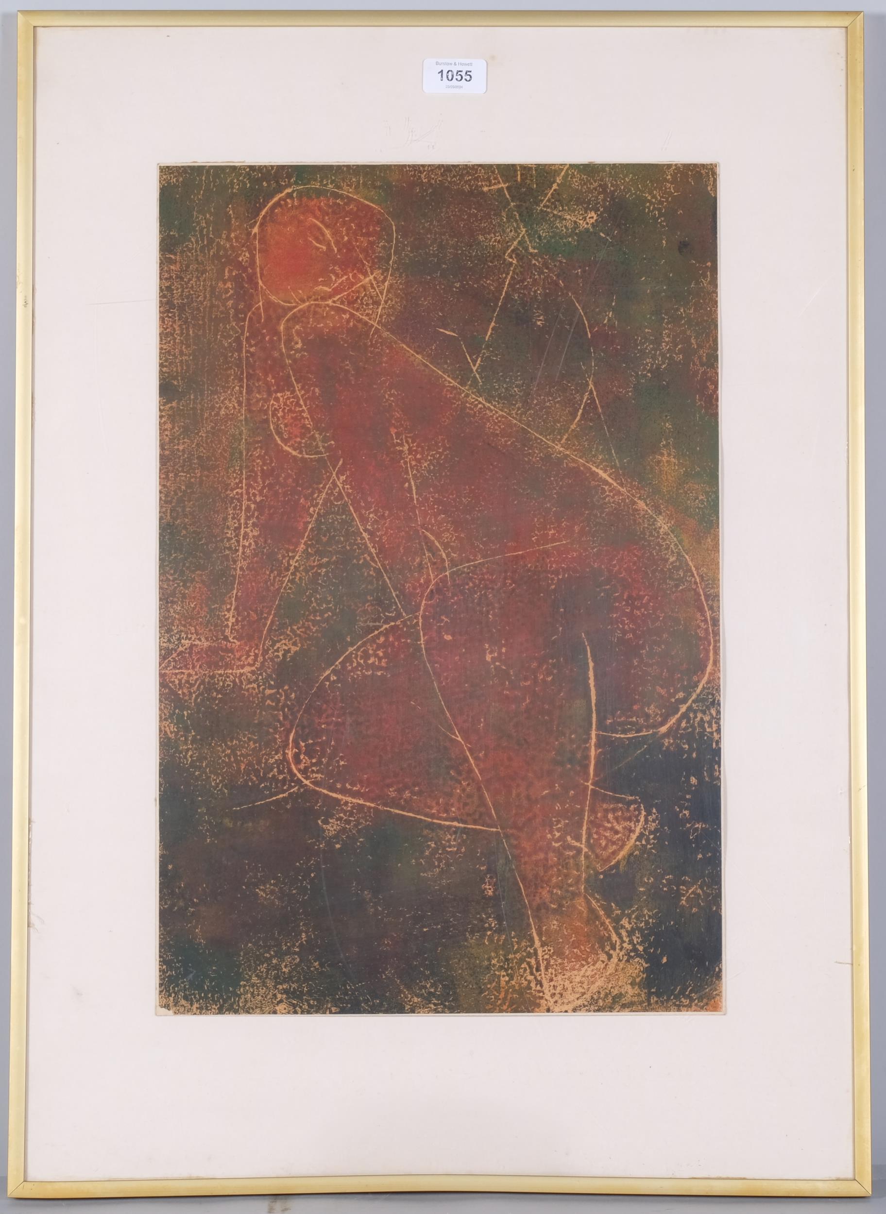 Lotte Wolf-Koch (1909 - 1977), abstract figure, monoprint, 50cm x 33cm, framed Good condition - Image 2 of 4