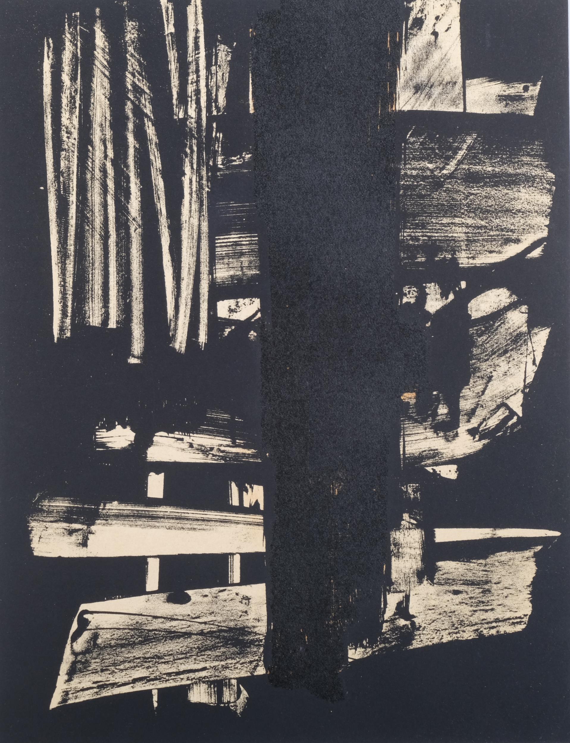 Pierre Soulages, abstract, lithograph no. 9, issued XX Siecle 1959, 30cm x 23cm, framed Good