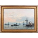 Edwin Fletcher (1857 - 1945), busy harbour scene, oil on canvas, signed, 51cm x 76cm, framed