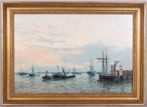 Edwin Fletcher (1857 - 1945), busy harbour scene, oil on canvas, signed, 51cm x 76cm, framed