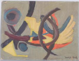 Lotte Wolf-Koch (1909 - 1977), abstract composition, oil on board, signed, 38cm x 49cm, unframed