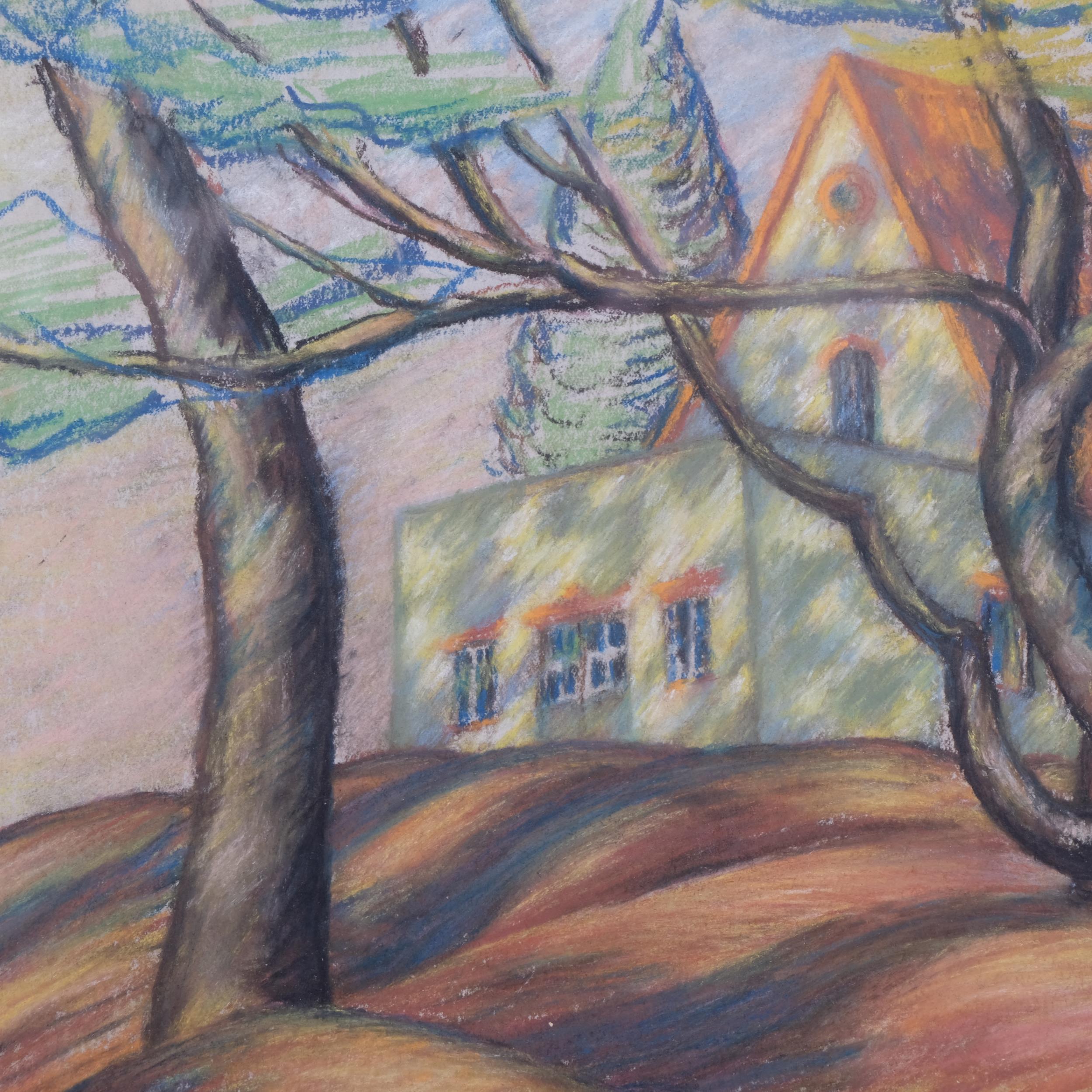 Attributed to Hugo Scheiber (1873-1950), pastel on paper, The House on the Hill, monogrammed, 28.5cm - Image 3 of 4