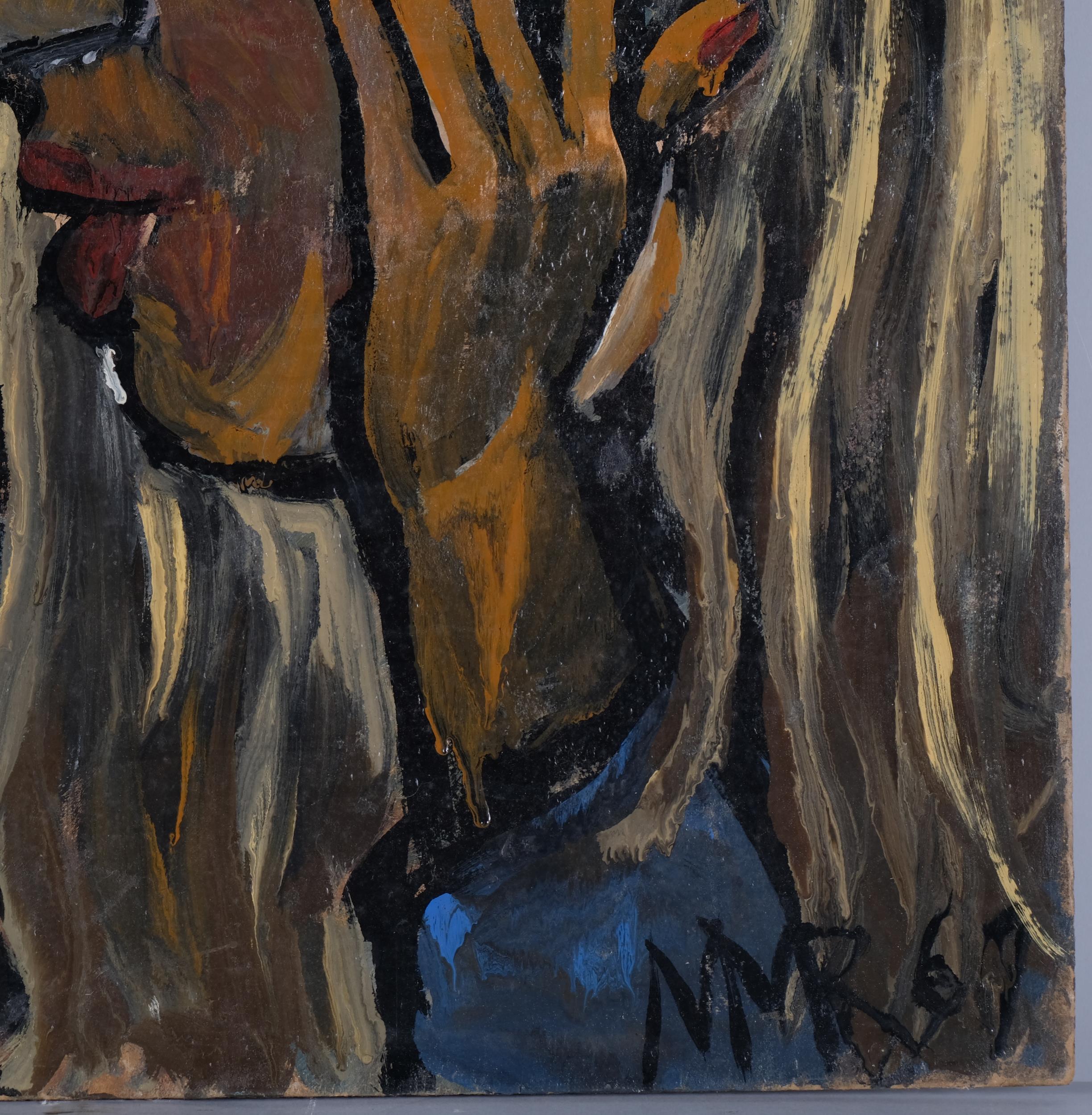 Maureen Robinette, 2 women, mid-20th century oil on board, signed with monogram, dated 1967, 50cm - Image 2 of 4