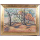Attributed to Hugo Scheiber (1873-1950), pastel on paper, The House on the Hill, monogrammed, 28.5cm