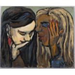 Maureen Robinette, 2 women, mid-20th century oil on board, signed with monogram, dated 1967, 50cm