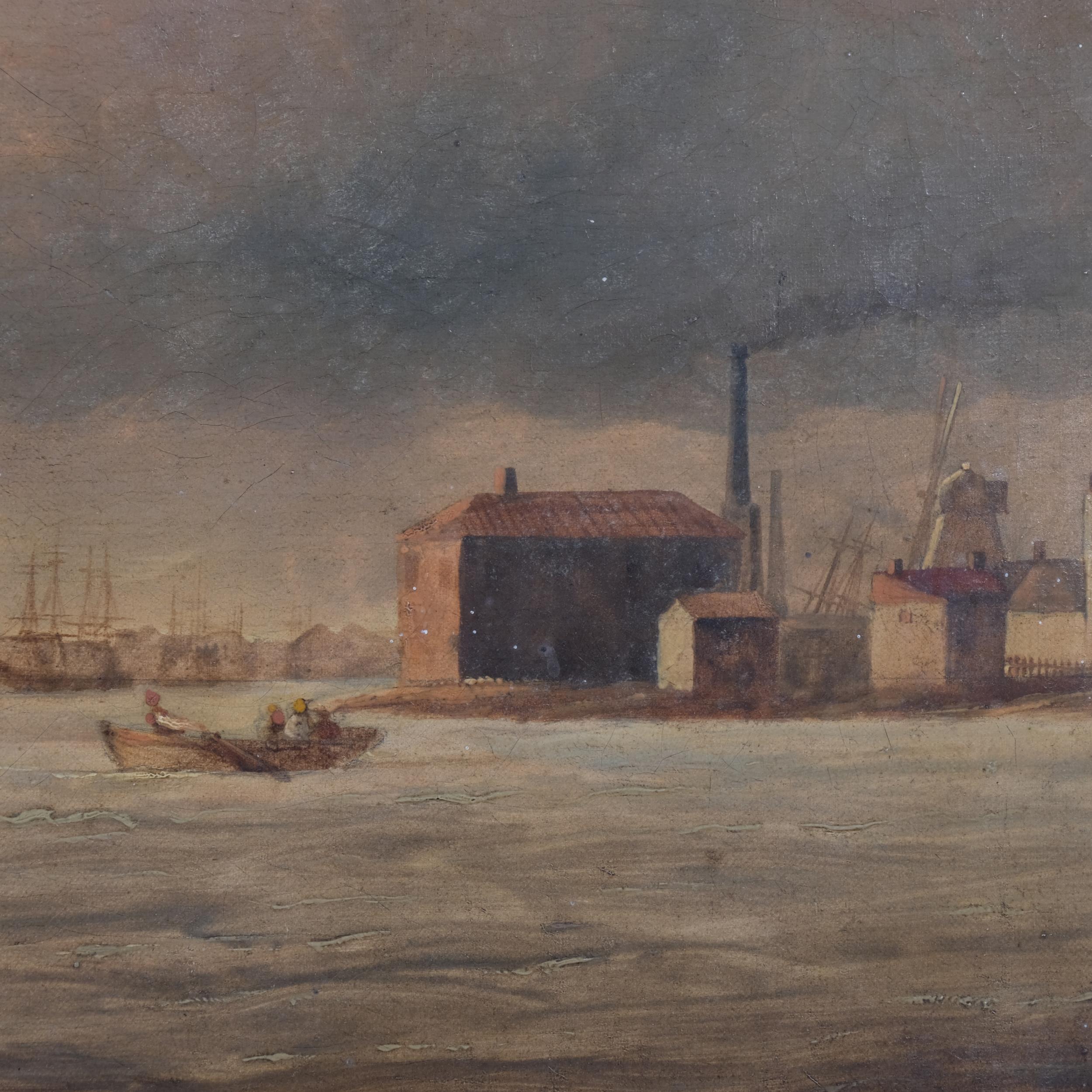 Henry Dawson (1811 - 1878), barges and shipping on the river, oil on canvas, signed, 46cm x 65cm, - Image 3 of 4