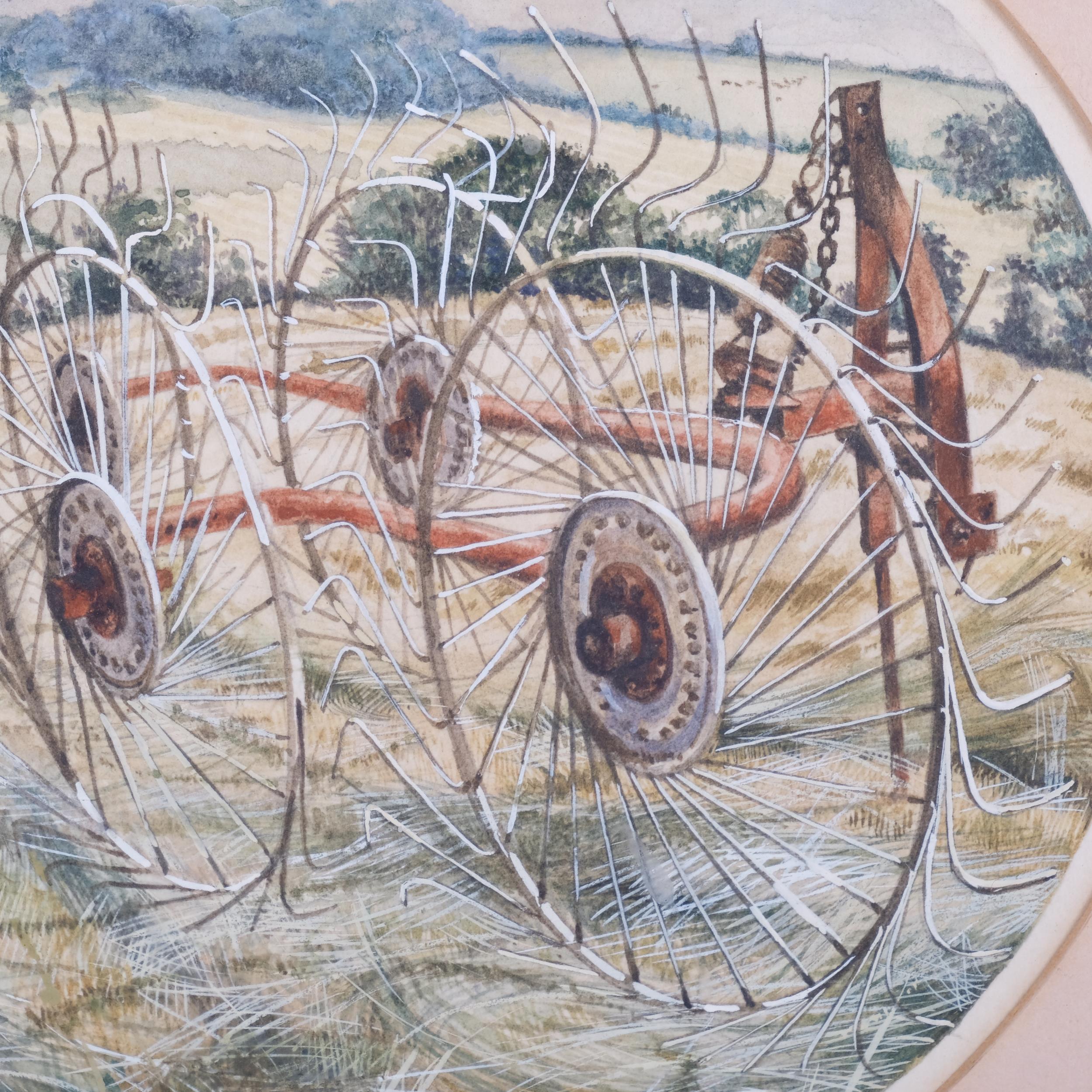 David Hobbs, farm machinery, circular watercolour, signed and dated 1980, image 11cm across, - Image 3 of 4