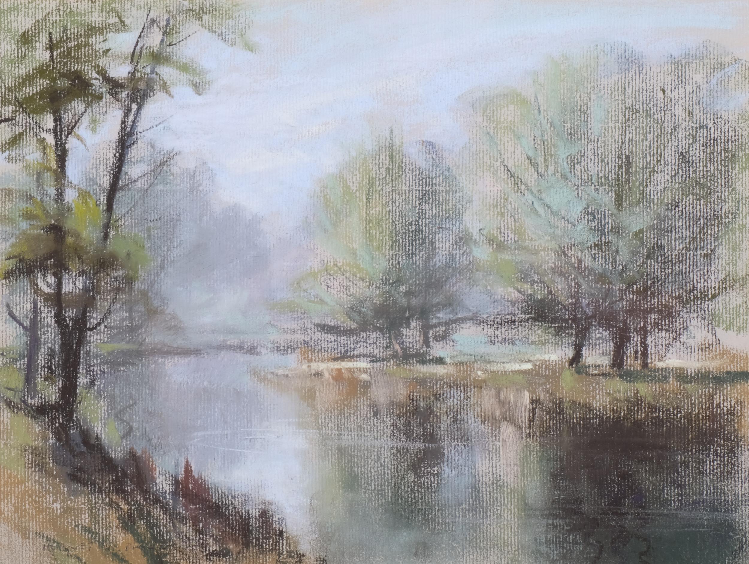 Aubrey Phillips (1920-2005), pastel on paper, Springtime on the Windrush (1984), signed lower