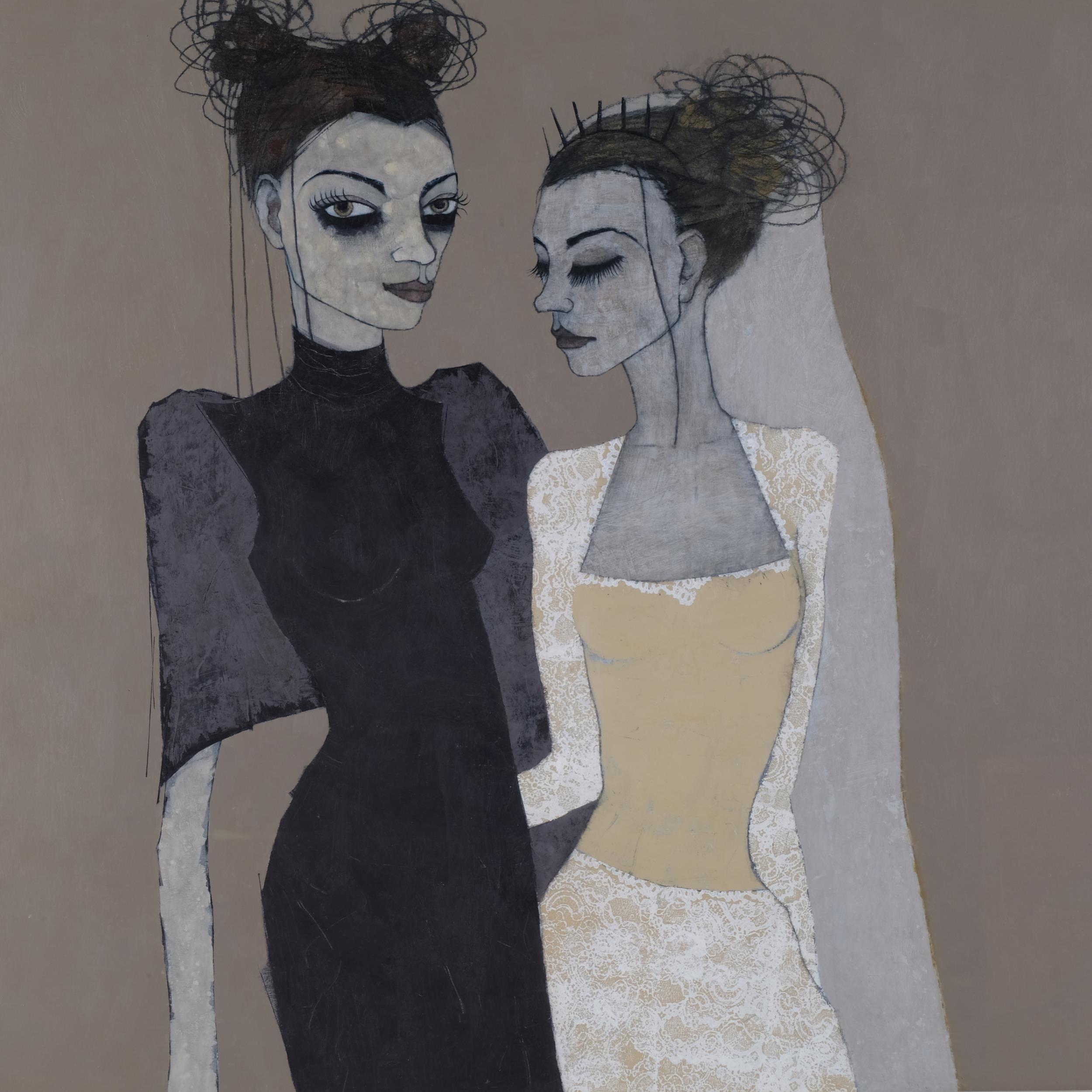 Margaret Anne Bennett RSW, Widow And Bride, mixed media, gouache/charcoal, artist's label verso, - Bild 2 aus 4