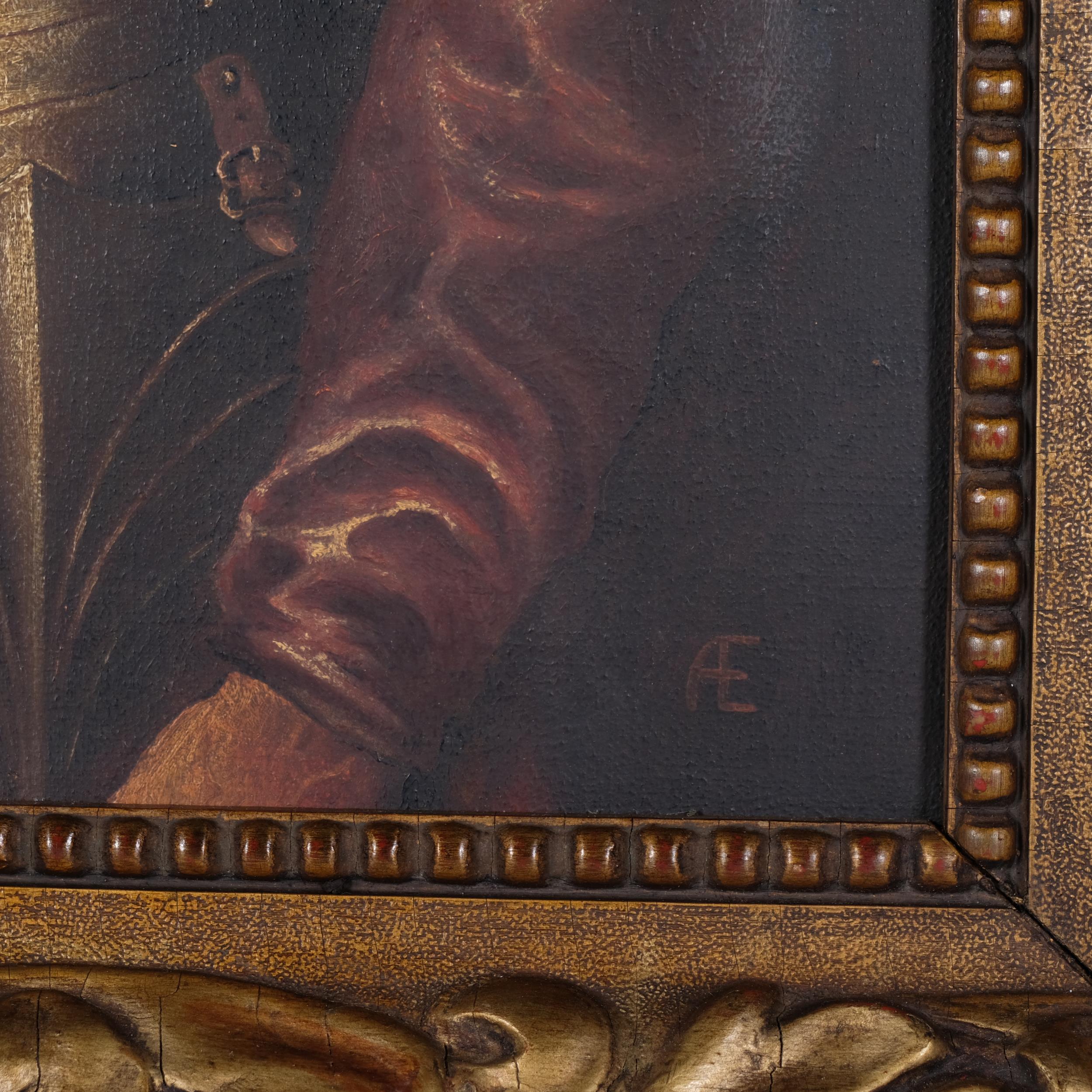 Portrait of a knight in armour, late 19th century oil on canvas, signed with monogram AE, 46cm x - Image 3 of 4