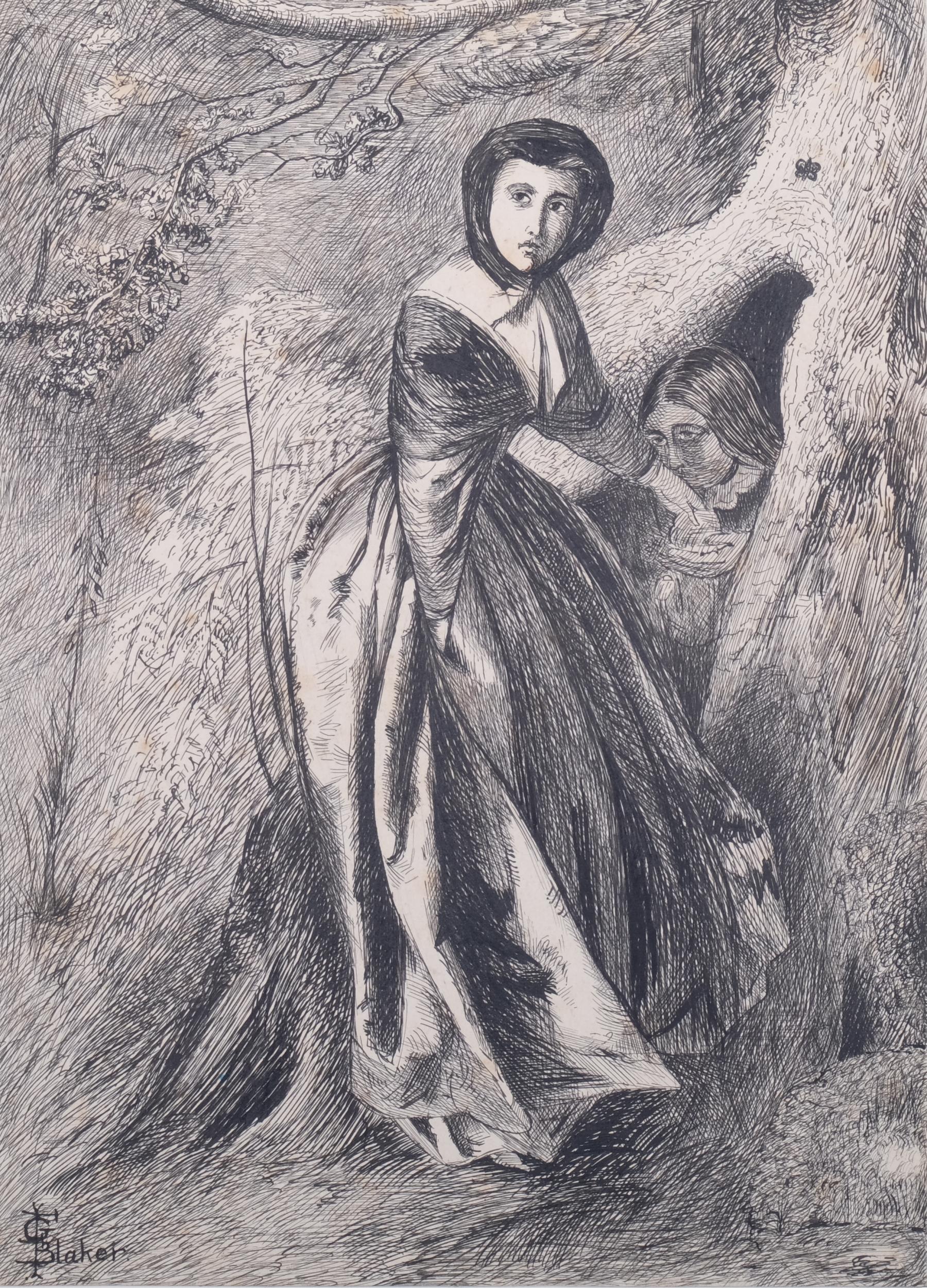 Nineteenth Century Monogrammist, ink on paper, The Assignation, monogrammed, 21cm x 14cm, mounted in