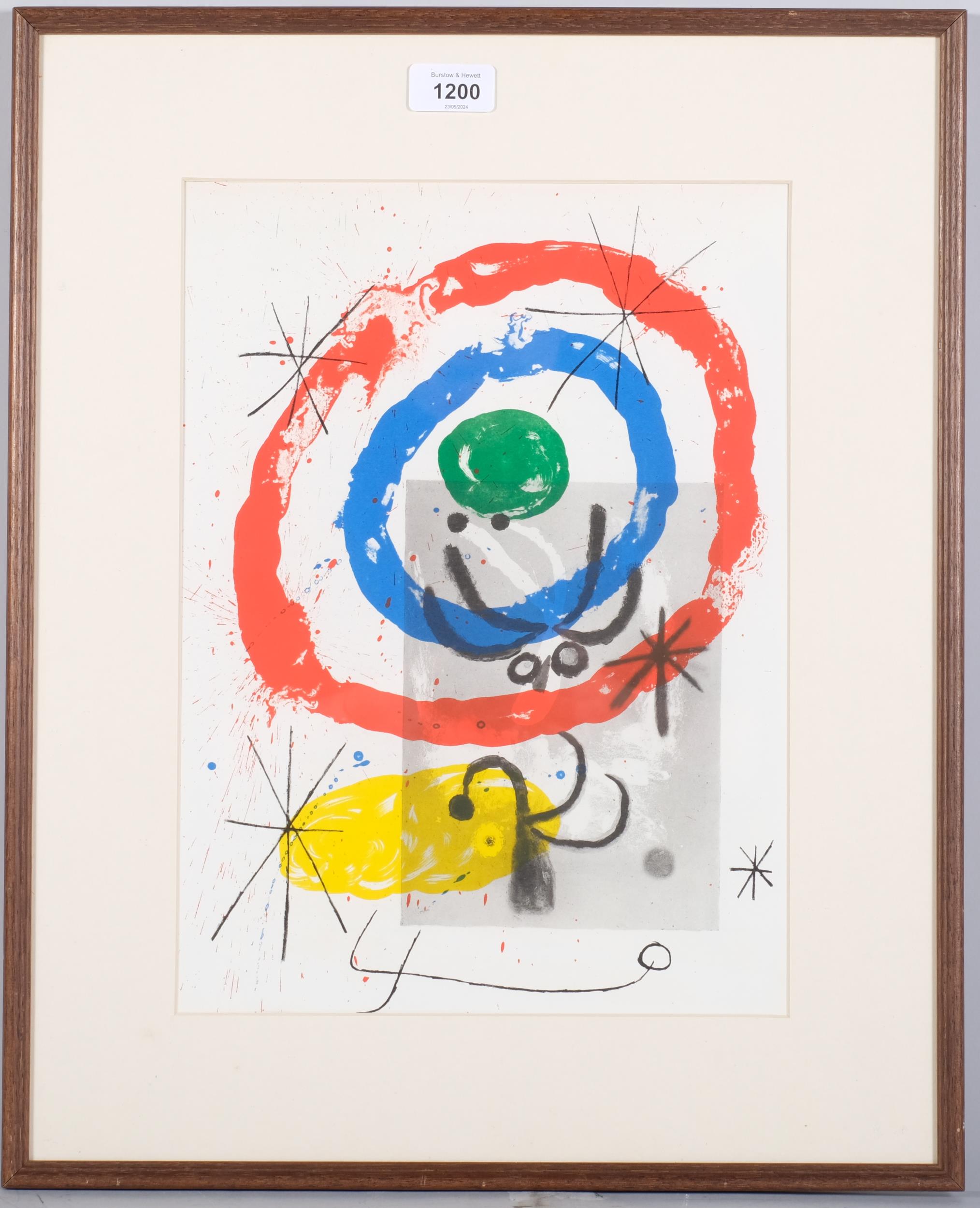 Joan Miro, abstract, original lithograph for Derriere Le Miroir, 1965, 37cm x 27cm, framed Good - Image 2 of 4