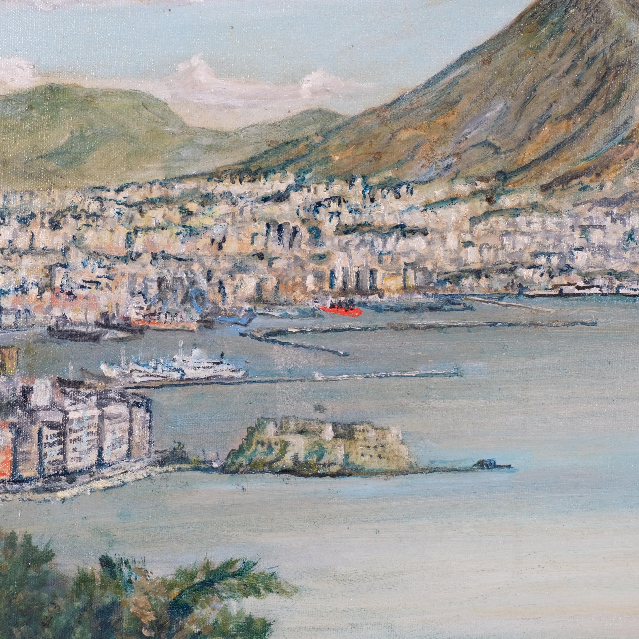 View of the Bay of Naples, contemporary oil on canvas, unsigned, 50cm x 60cm, framed Good condition - Bild 3 aus 4