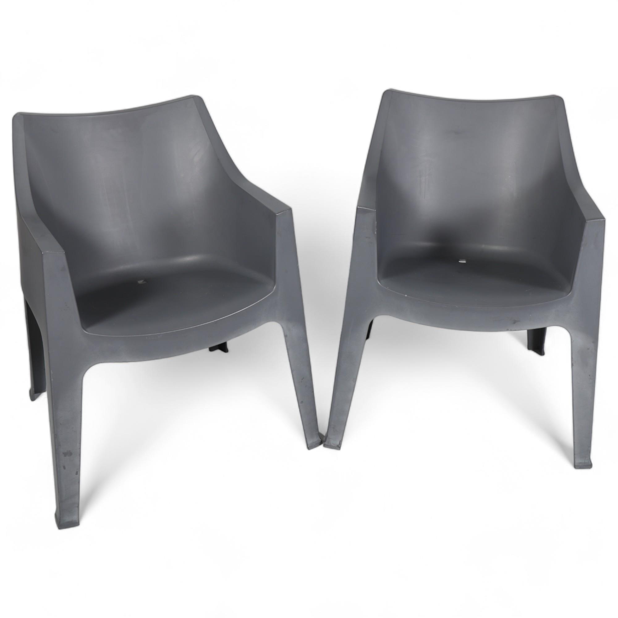 A pair of S.CAB Design Coccolana stackable garden chairs, in grey polymer, makers marks to base,