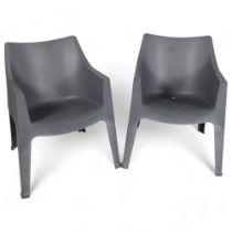 A pair of S.CAB Design Coccolana stackable garden chairs, in grey polymer, makers marks to base,