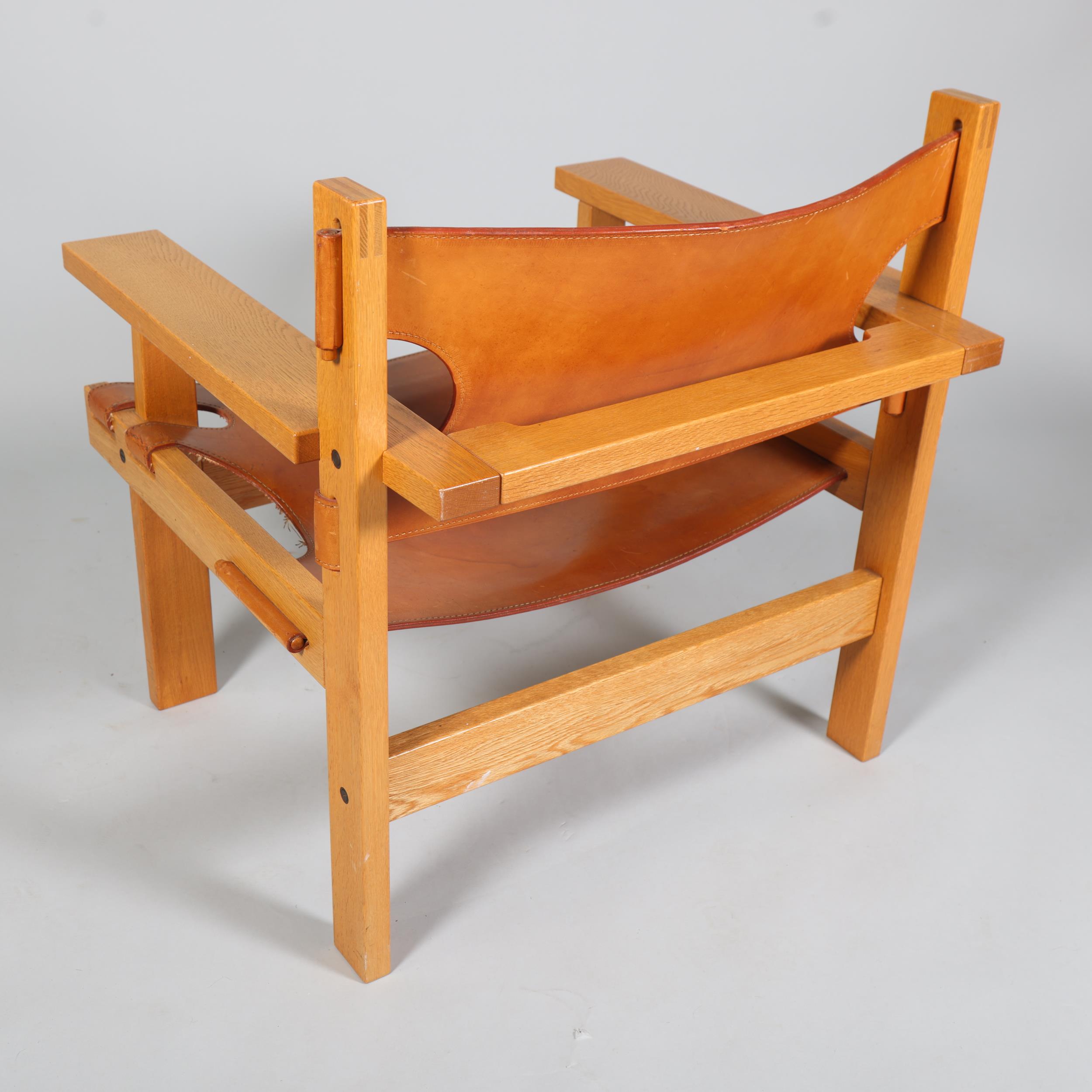 GUNNAR GUDMUNDSSON, a mid-century “Chief” safari style lounge chair in oak with saddle leather sling - Image 3 of 4