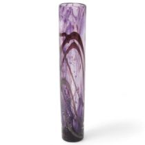 NIKKI WILLIAMS, a studio glass purple and silver leaf cylinder vase, signed to base, 32.5cm Very