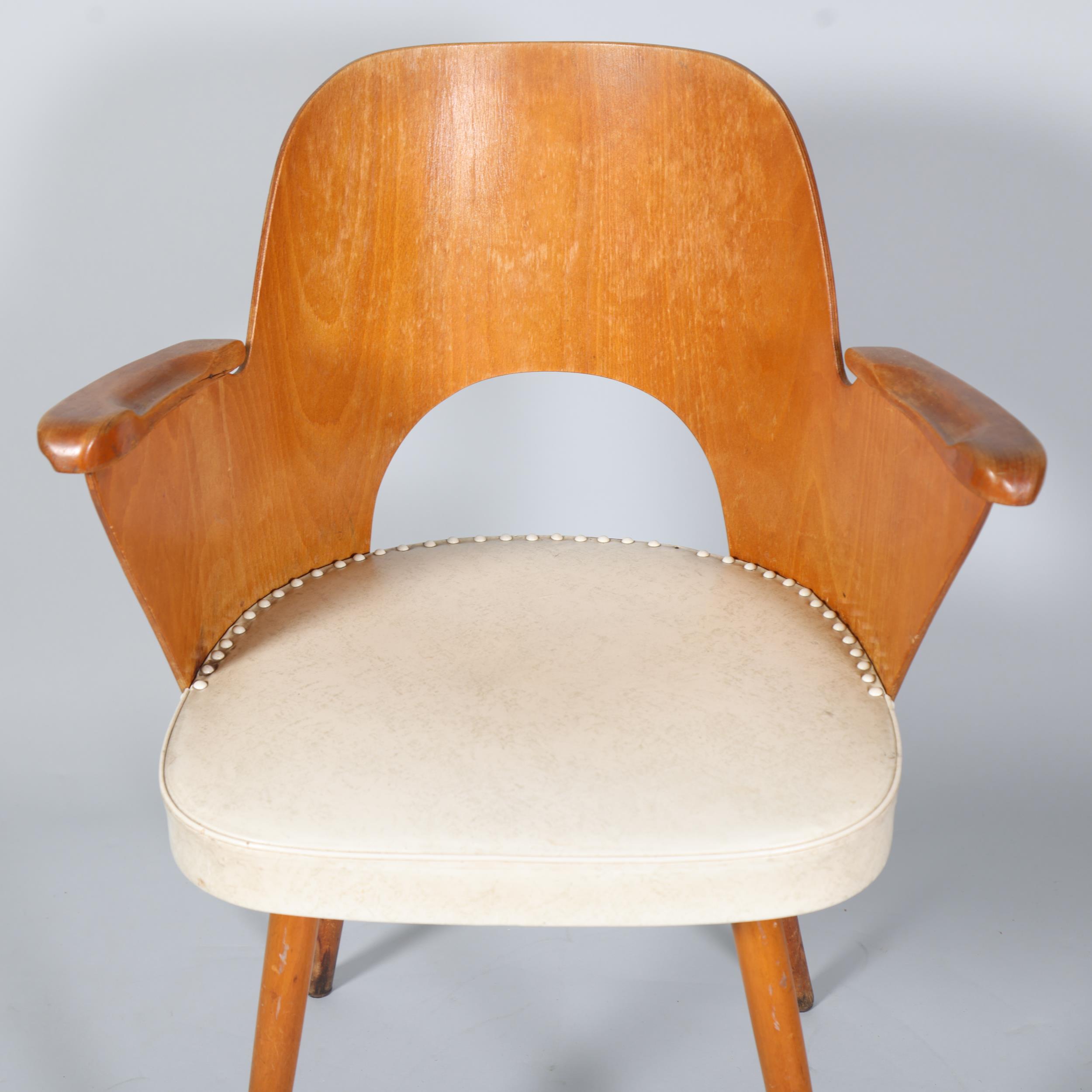 A mid 20th century Thonet desk chair, bent beech plywood frame with beech pin legs and beech - Image 2 of 5