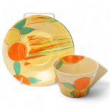 Clarice Cliff Bizarre Delicia Peaches pattern cup and saucer, saucer diameter 15cm Good condition,