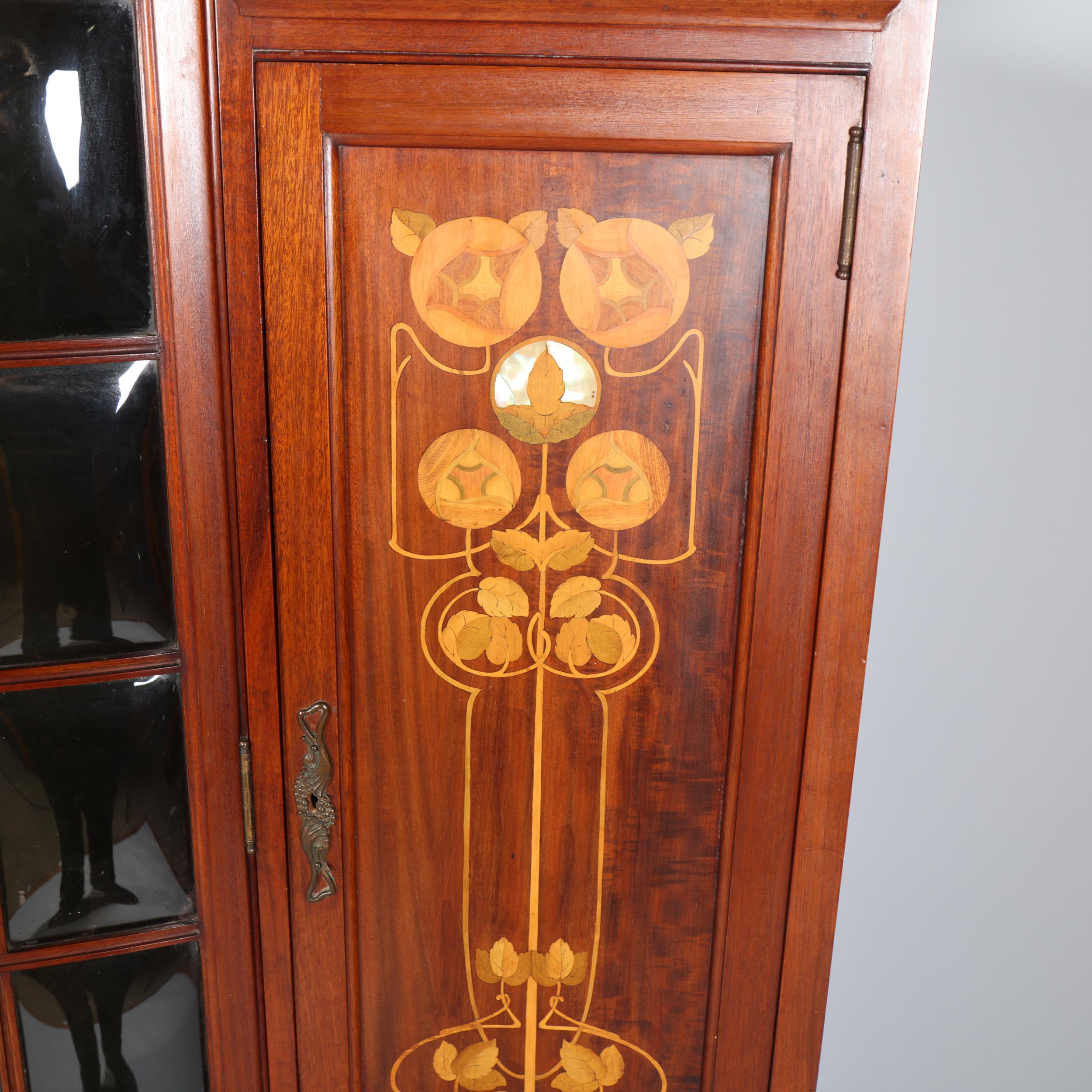 Shapland & Petter, an Art Nouveau mahogany display cabinet, 2 central doors with bow-glass panels - Image 6 of 11