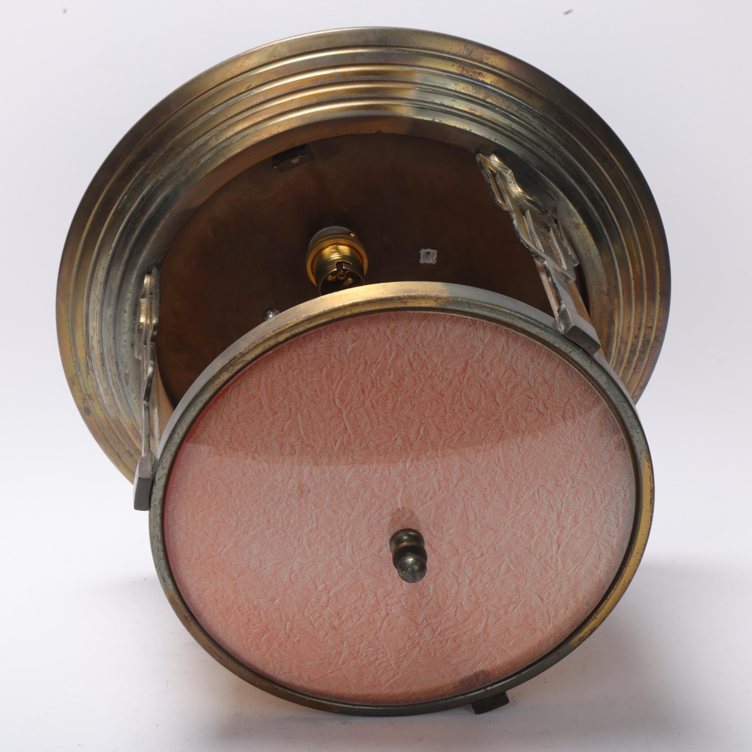 Art Deco brass-framed drum-shaped ceiling light fitting, with curved glass panels, height 22cm, - Image 2 of 3