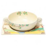 Clarice Cliff Biarritz 2-handled bowl on stand, Royal Staffordshire reg. no. 784849, stand length